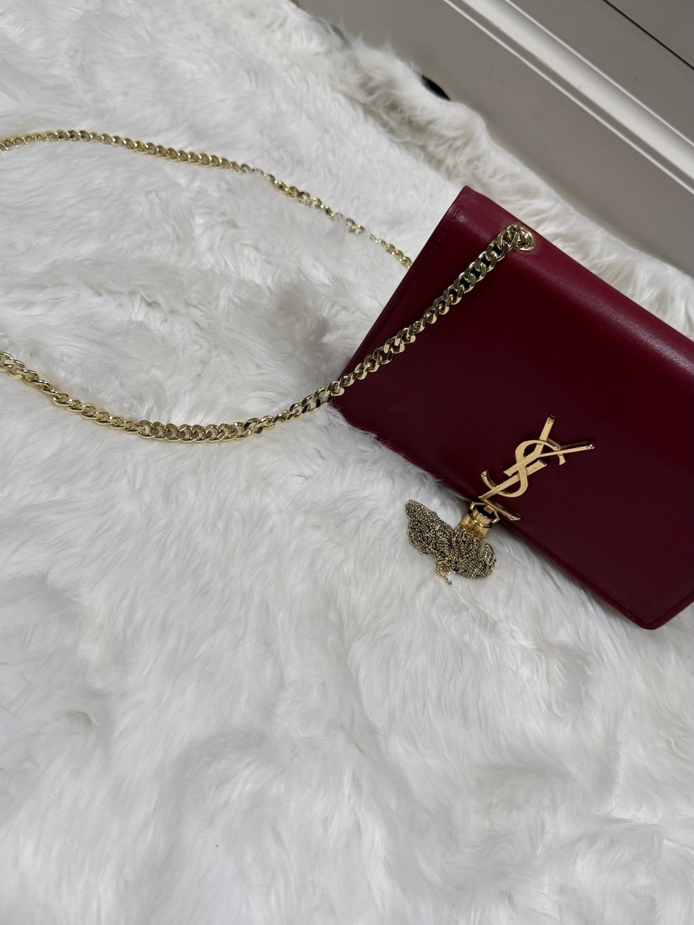 Saint Laurent Red Leather Chain Shoulder Bag READ